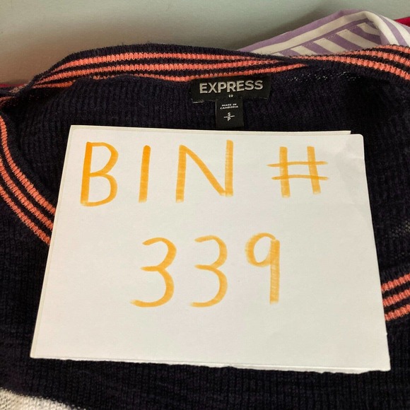 Express Sweater Womens Sz S Navy Blue White Striped Cotton Knit Tunic Pullover - Picture 9 of 9